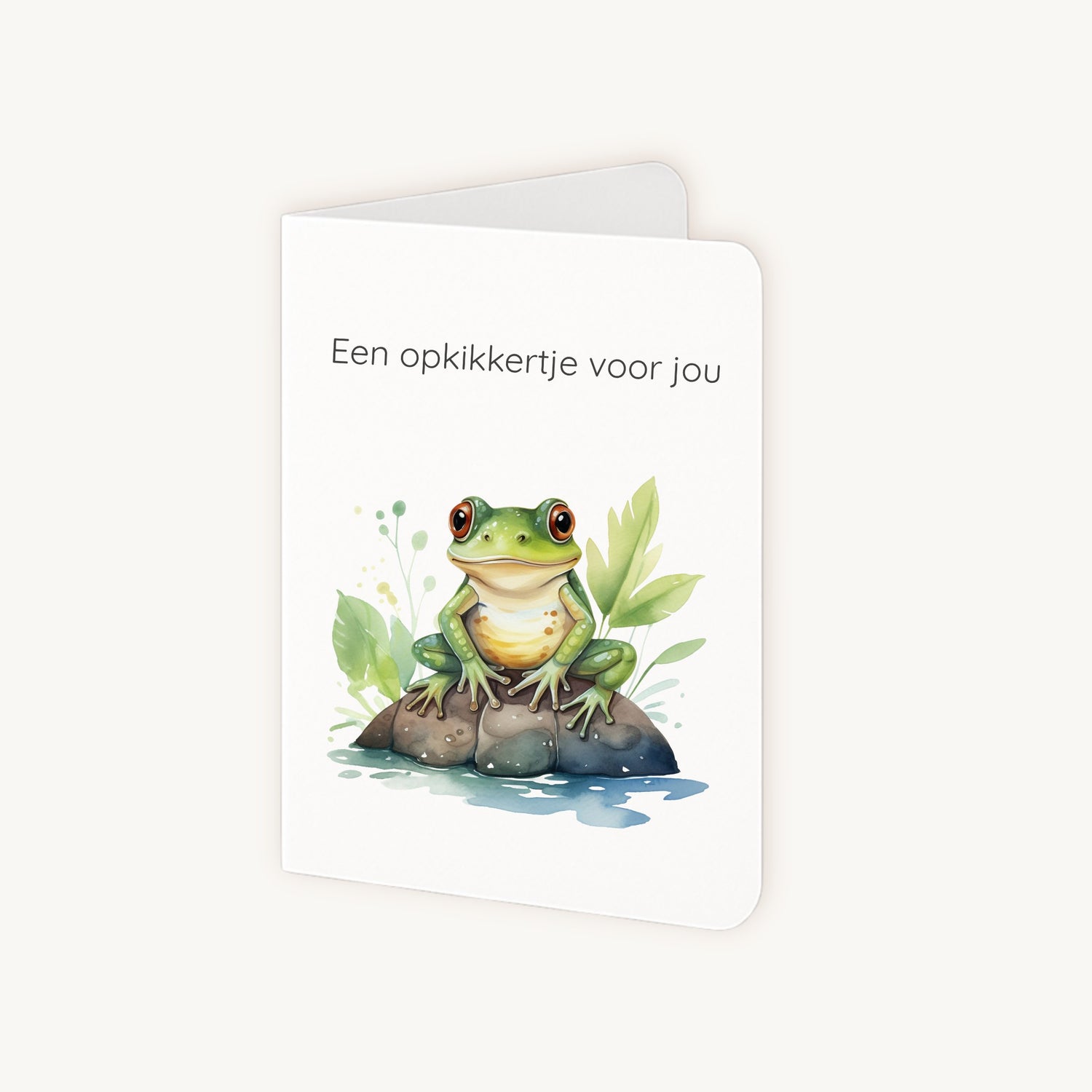 Half geopende beterschapskaart kikker met binnenruimte