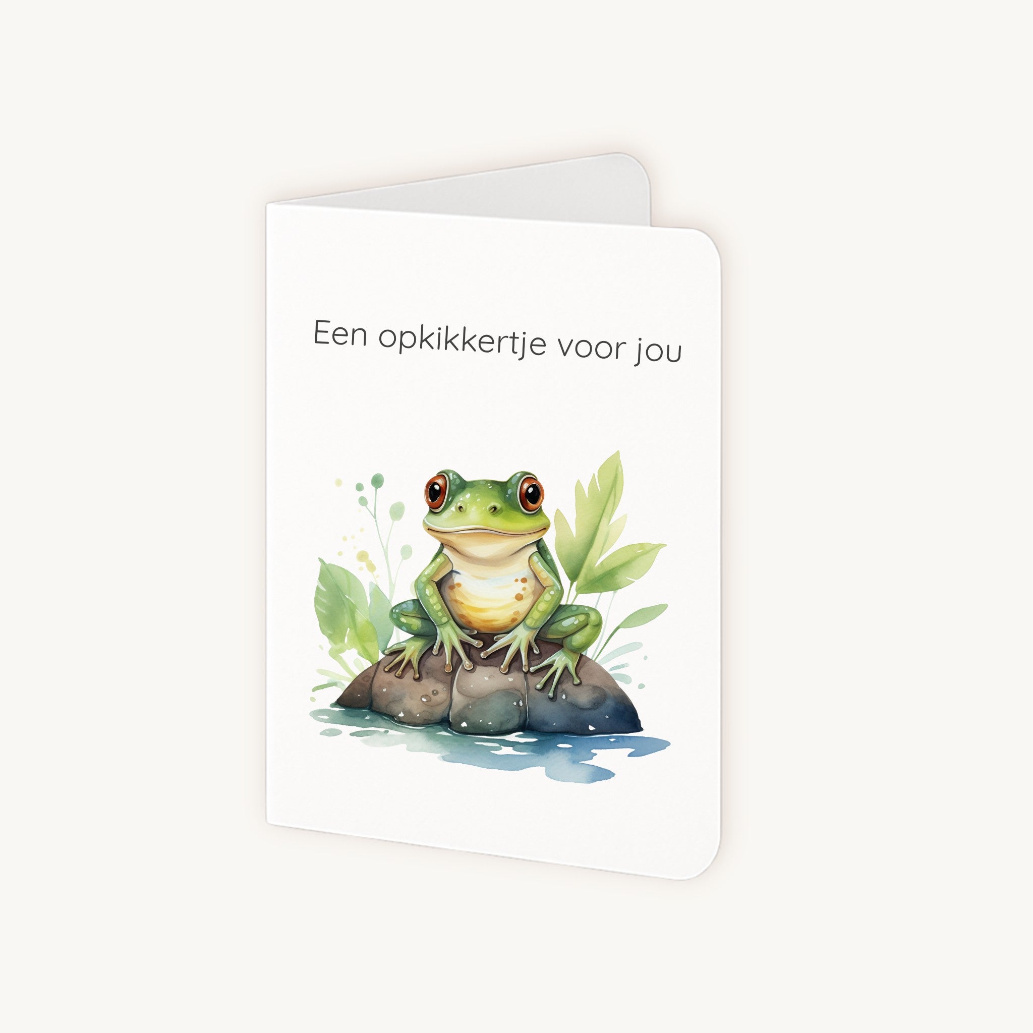 Half geopende beterschapskaart kikker met binnenruimte