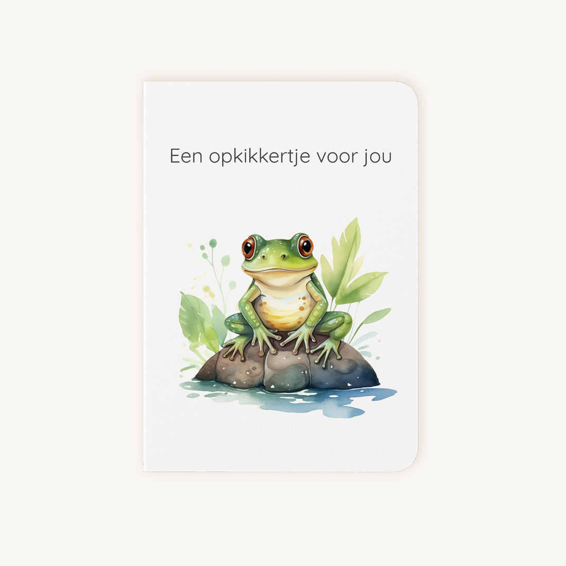 Beterschapskaart met groene kikker en tekst Een opkikkertje voor jou