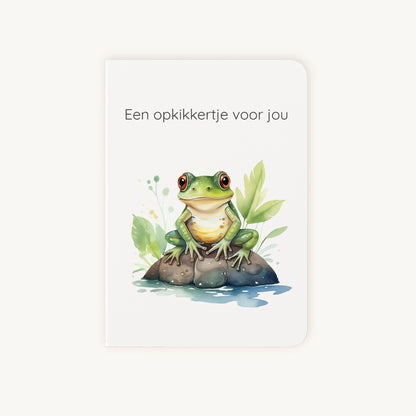 Beterschapskaart met groene kikker en tekst Een opkikkertje voor jou
