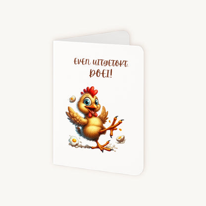 Half geopende beterschapskaart kip uitgetokt