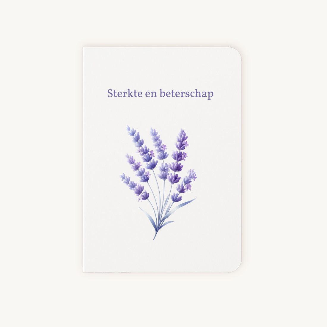 Beterschapskaart met lavendelillustratie en tekst sterkte en beterschap