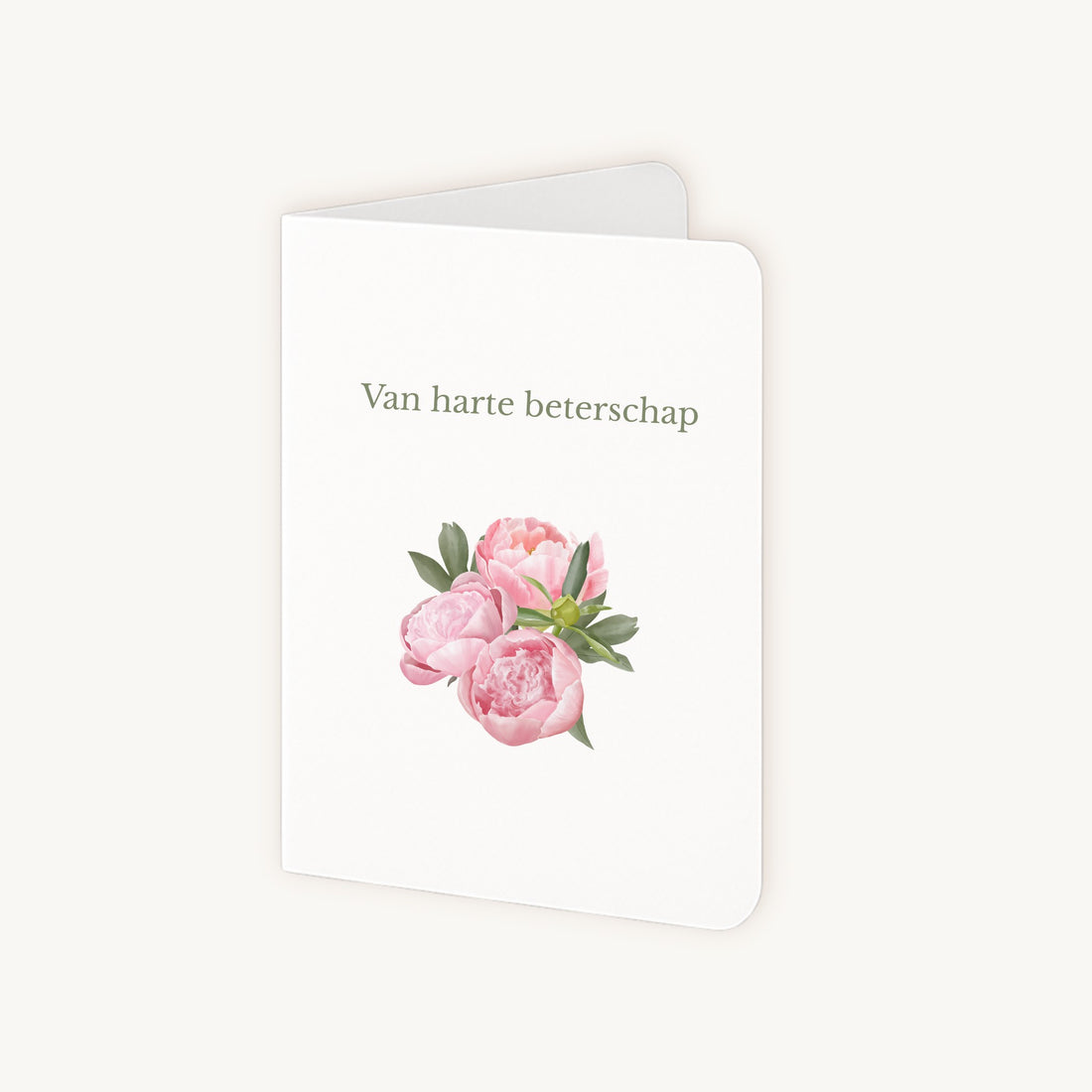 Dubbelgevouwen beterschapskaart pioenrozen half geopend