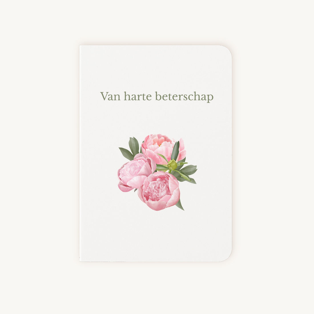 Beterschapskaart met roze pioenrozen voorkant