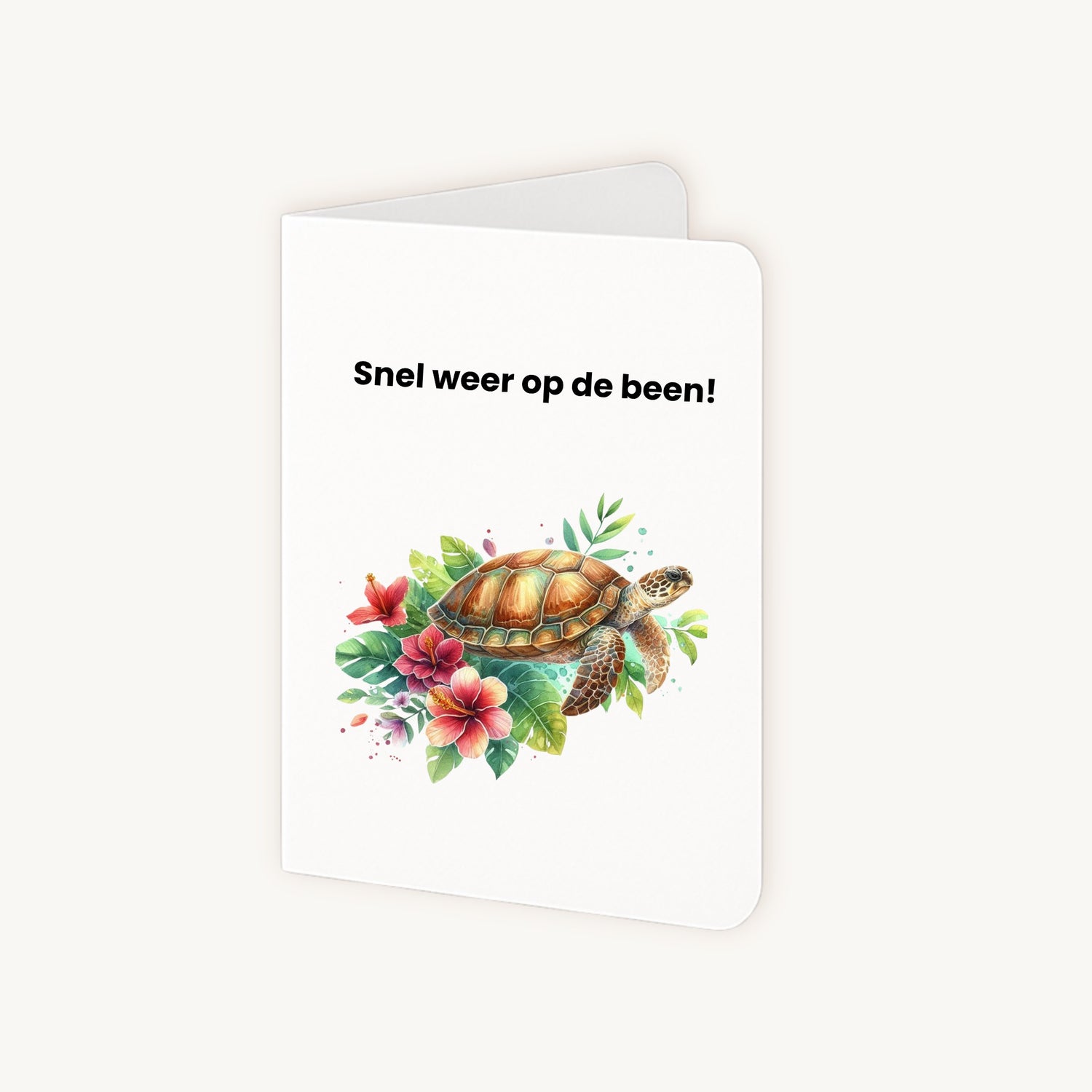 Half geopende beterschapskaart schildpad aquarel ontwerp