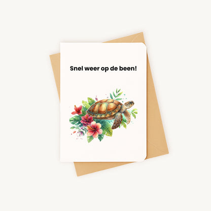 Beterschapskaart schildpad liggend met bijpassende kraft envelop