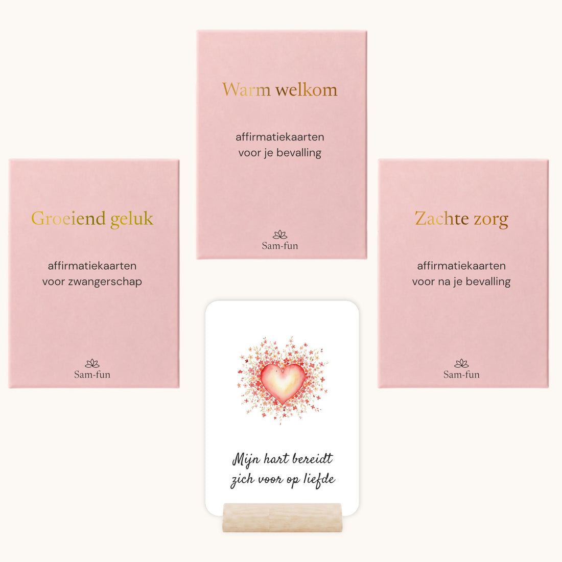 Cadeauset met affirmatiekaarten voor zwangerschap, bevalling en kraamtijd in boho aquarel