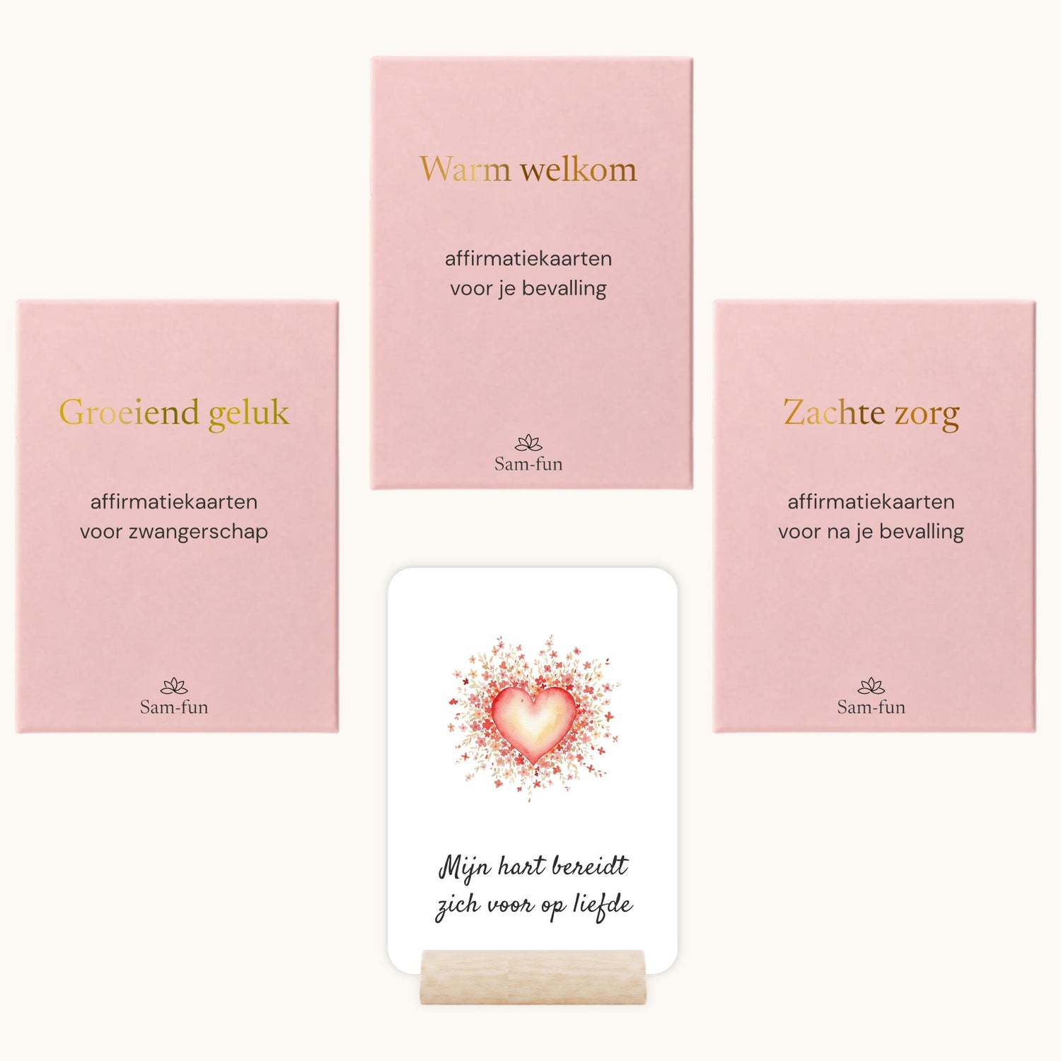 Cadeauset met affirmatiekaarten voor zwangerschap, bevalling en kraamtijd in boho aquarel