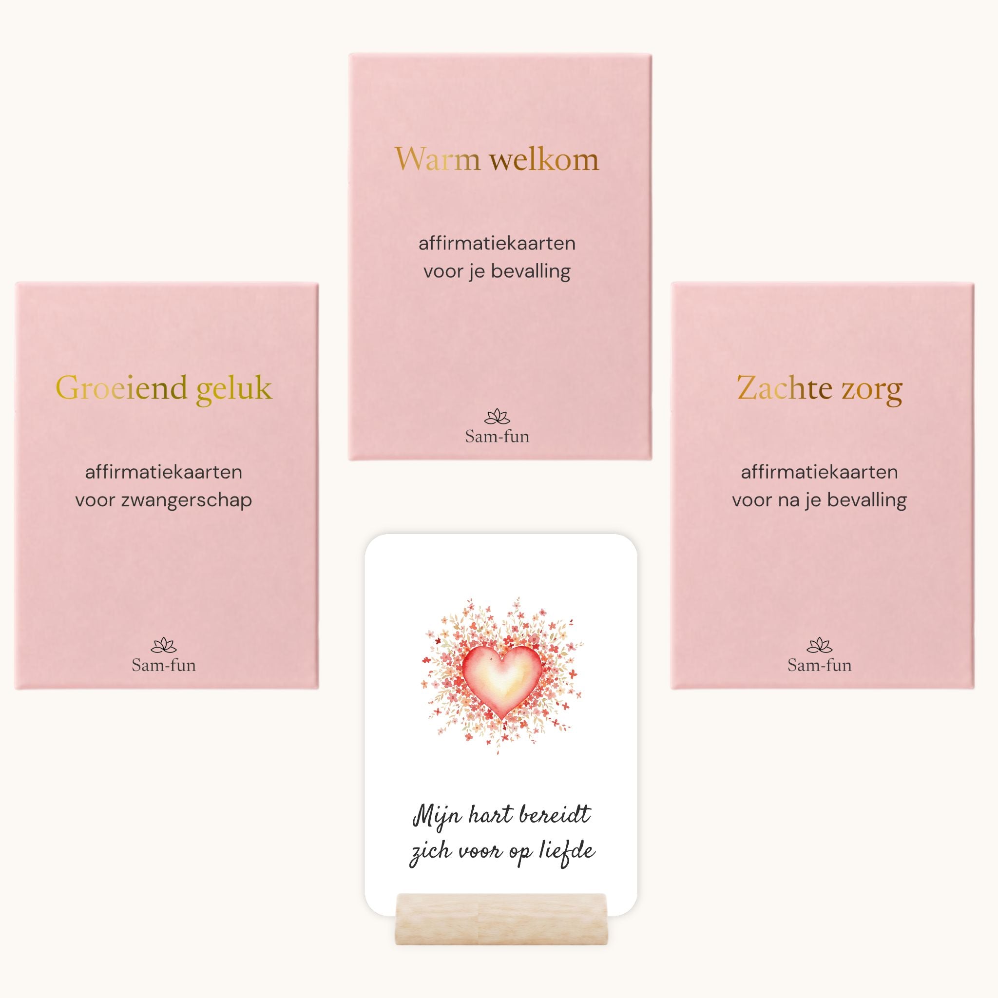 Cadeauset met affirmatiekaarten voor zwangerschap, bevalling en kraamtijd in boho aquarel