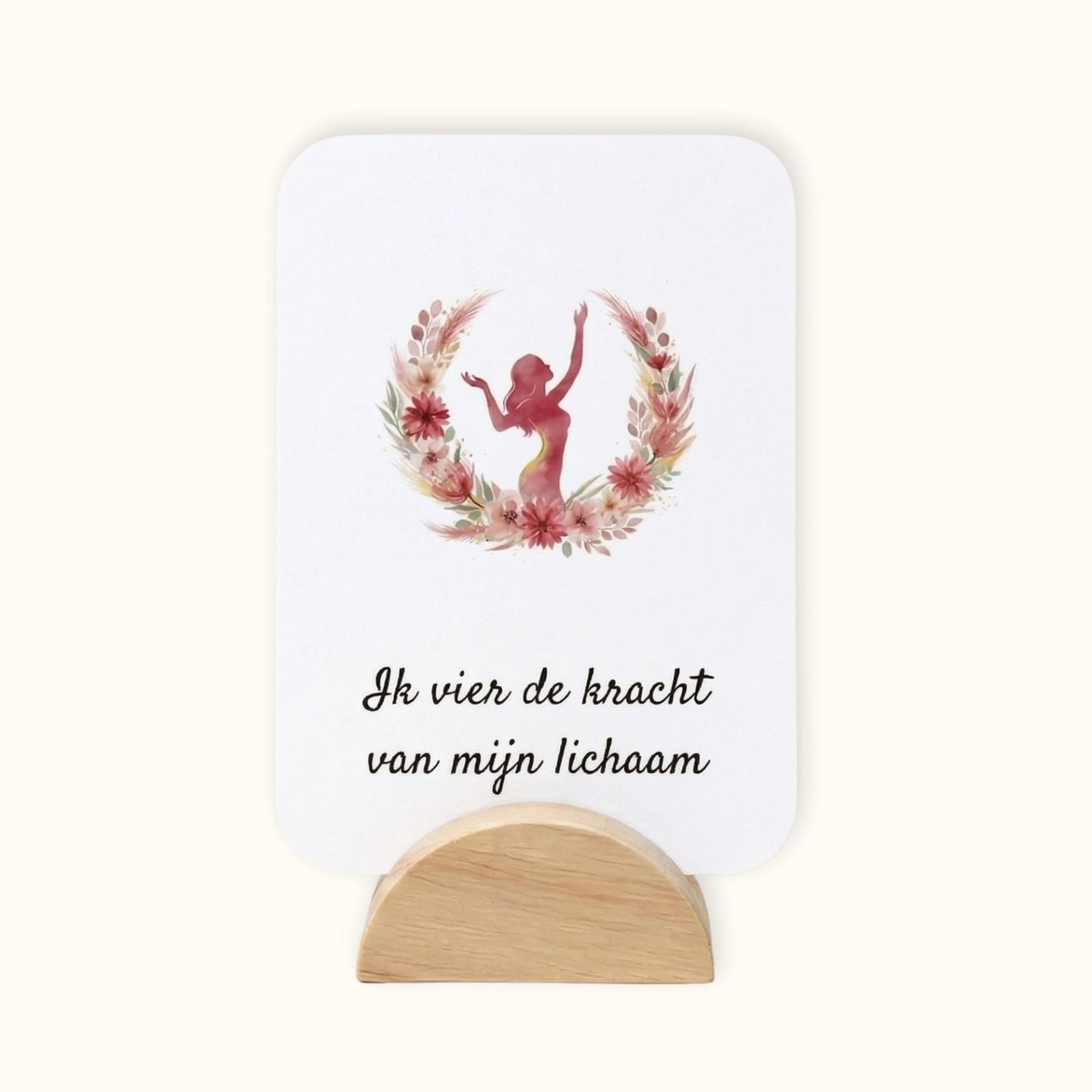 Detail van een affirmatiekaart uit de cadeauset Liefdevolle reis met tekst en papierstructuur