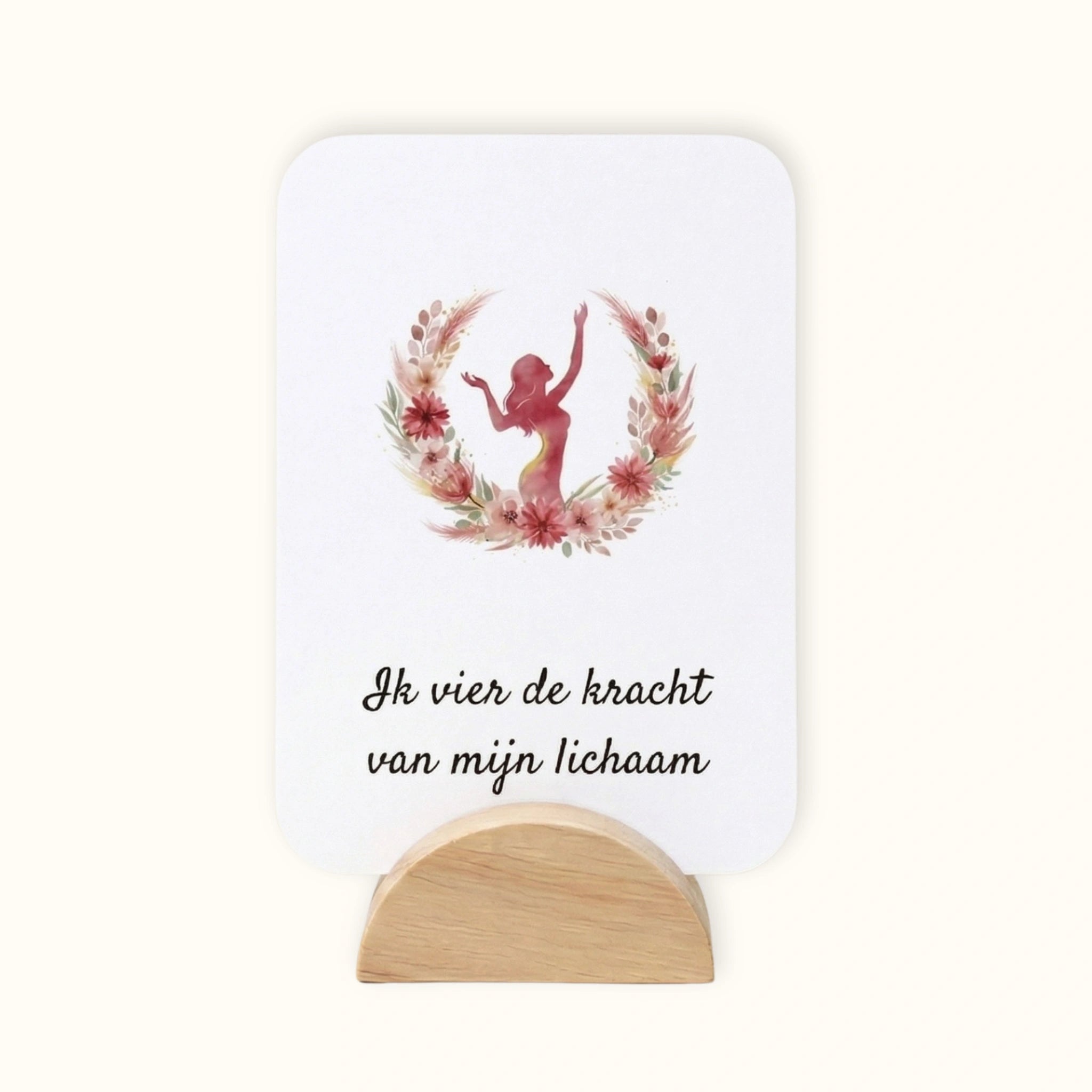 Detail van een affirmatiekaart uit de cadeauset Liefdevolle reis met tekst en papierstructuur