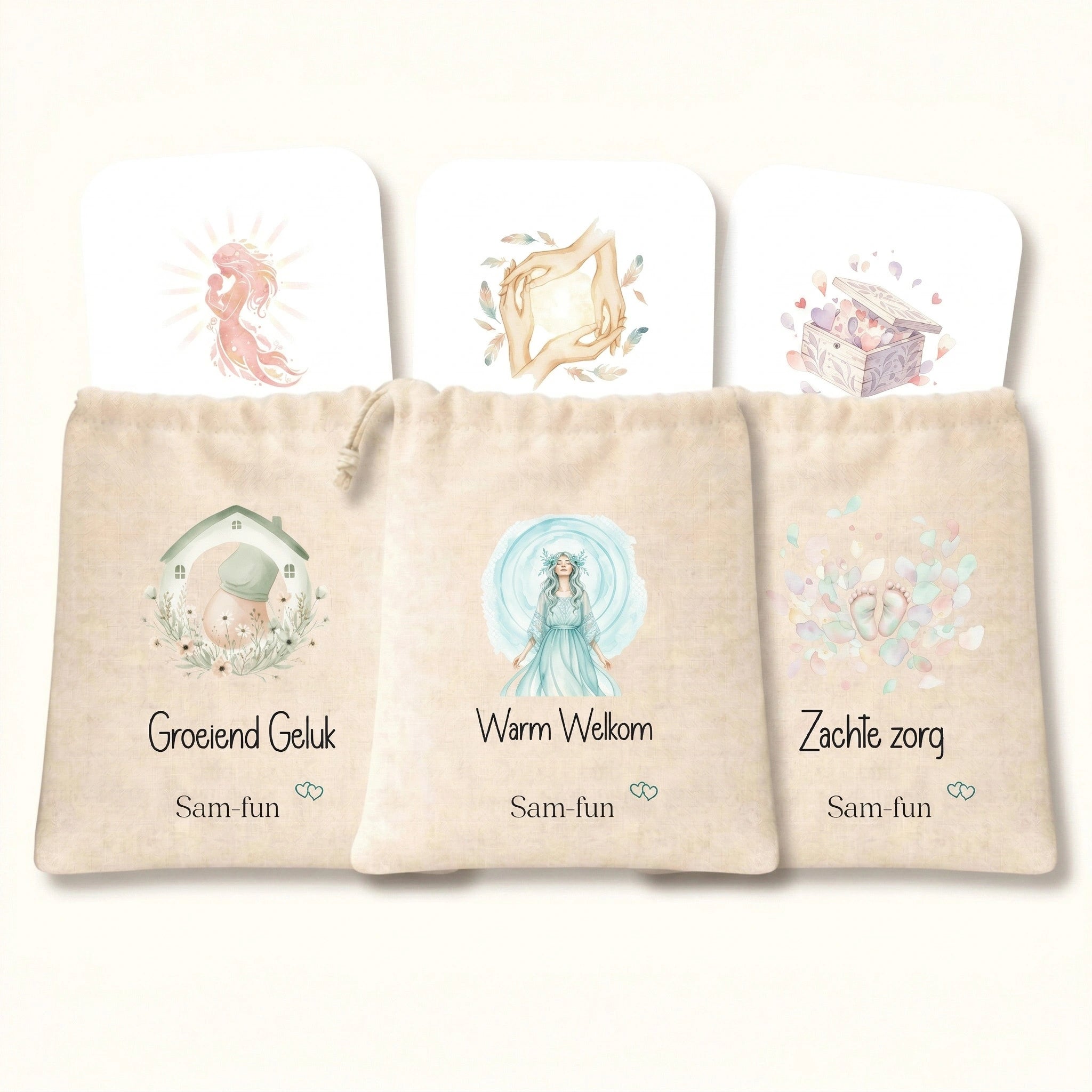 Cadeauset Liefdevolle reis met subtekst van zwangerschap tot kraamtijd in aquarel stijl
