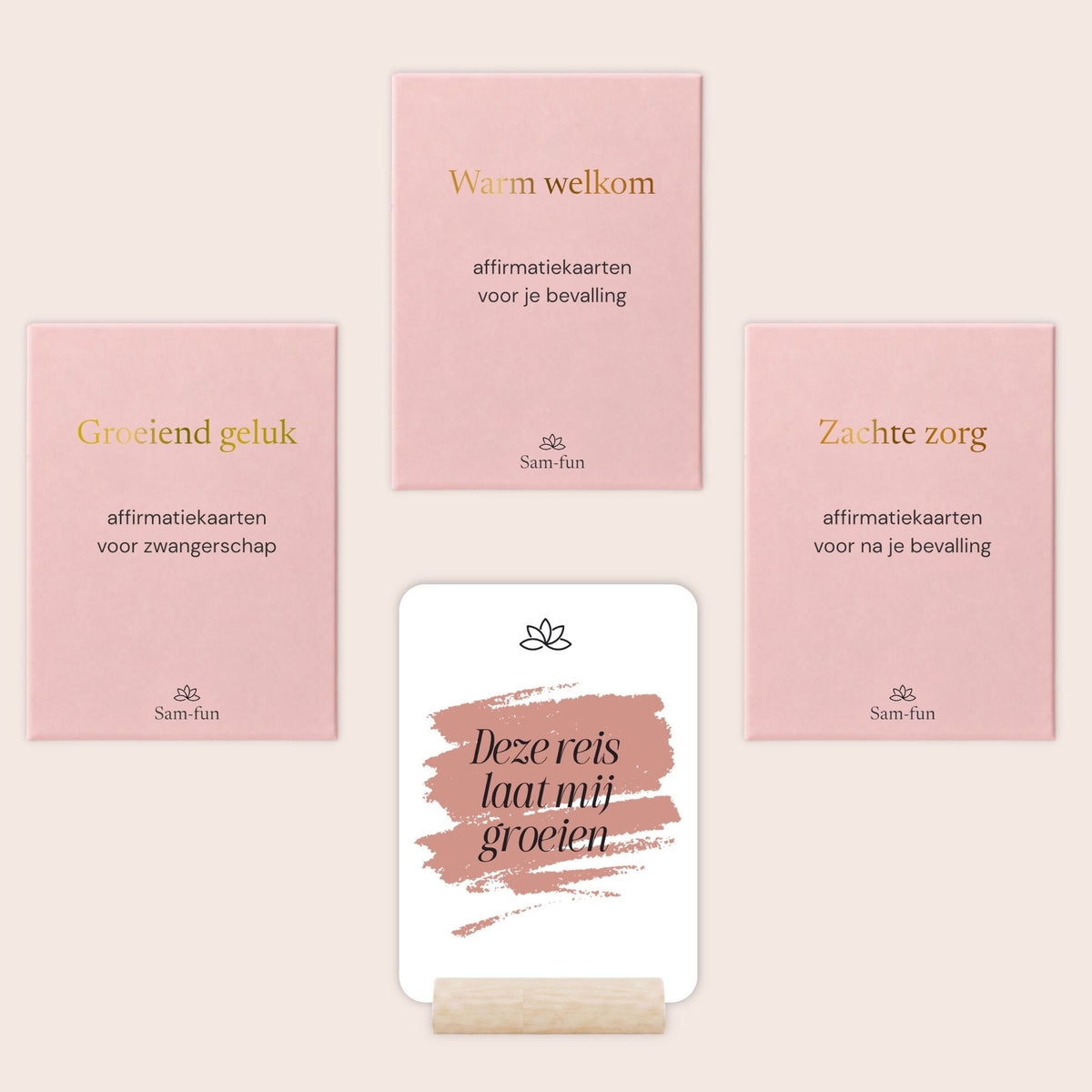 "Cadeauset Liefdevolle reis met affirmatiekaarten in minimalistische stijl, kort en krachtig"