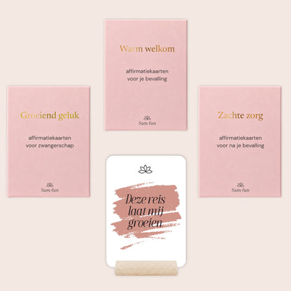 "Cadeauset Liefdevolle reis met affirmatiekaarten in minimalistische stijl, kort en krachtig"