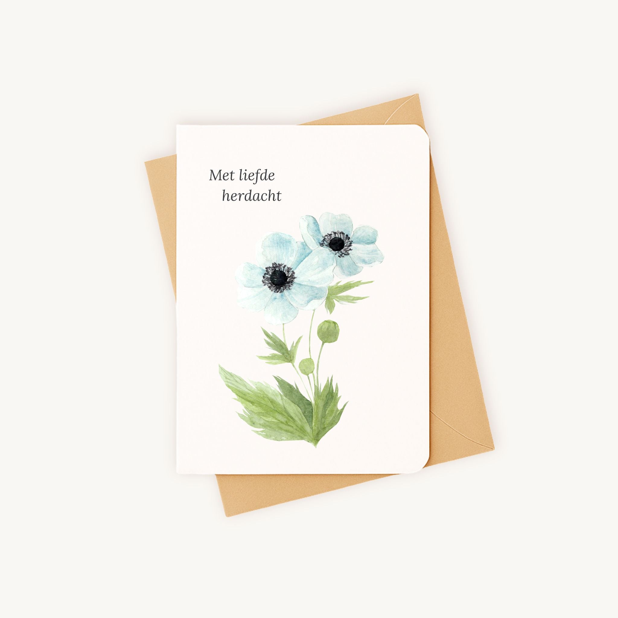 Condoleancekaart aquarel anemonen liggend met kraft envelop