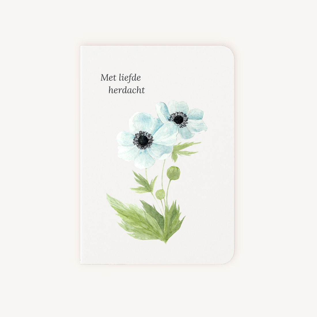 Condoleancekaart aquarel met paarse anemonen en tekst Met liefde herdacht