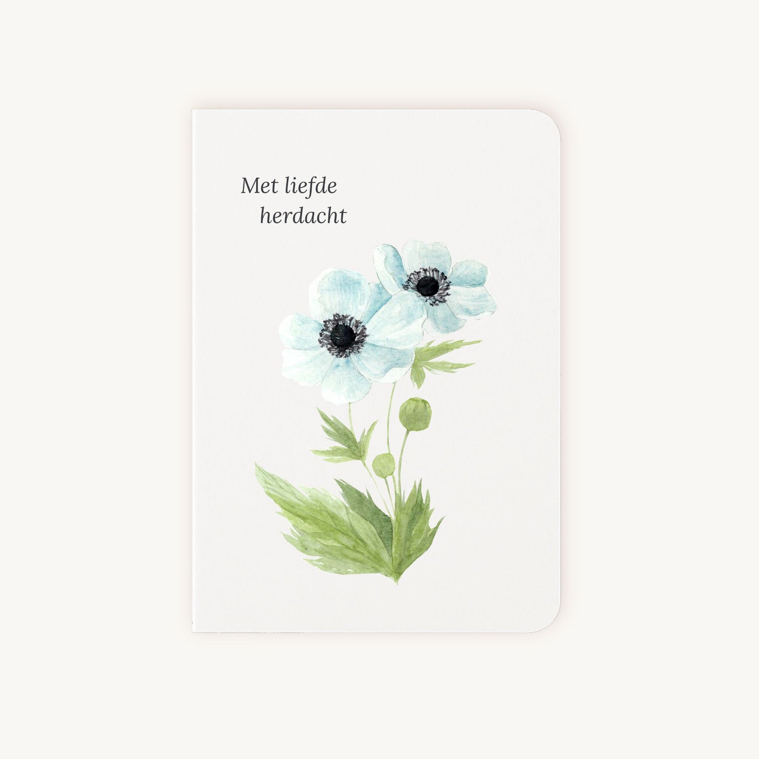 Condoleancekaart aquarel met paarse anemonen en tekst Met liefde herdacht