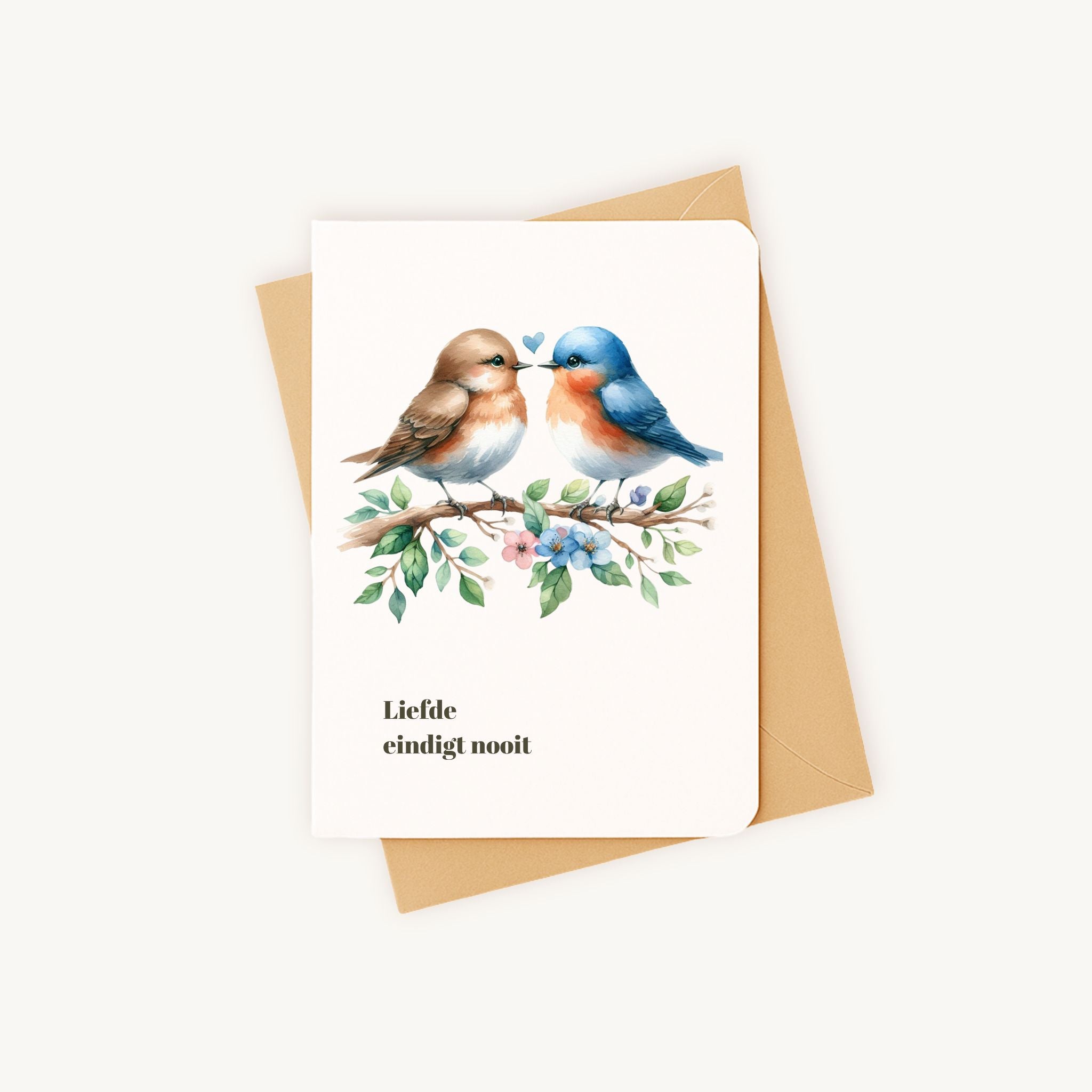 Condoleancekaart aquarel liggend met kraft envelop dubbelgevouwen A6