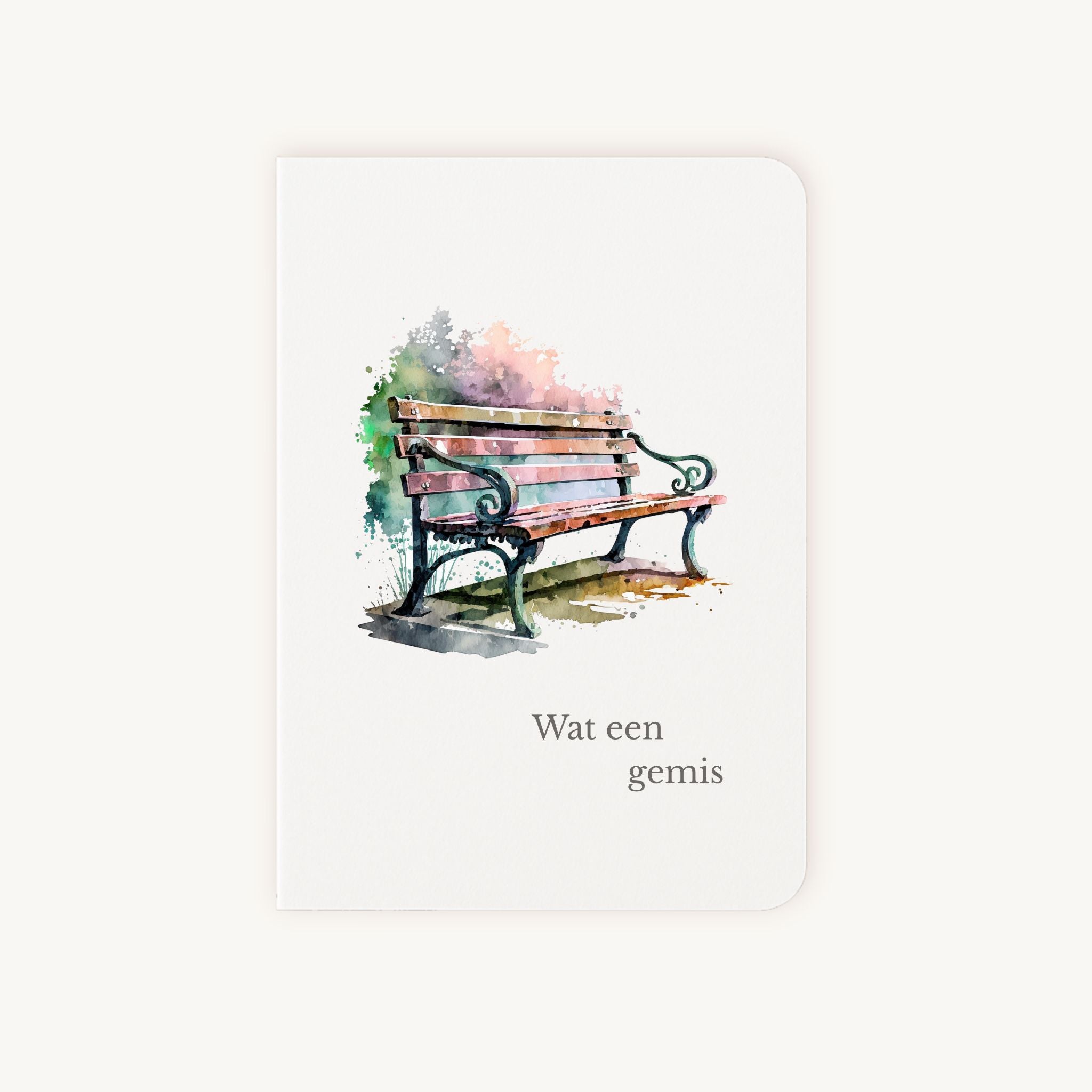 Condoleancekaart aquarel voorkant met tekst wat een gemis en aquarel bankje