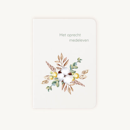 Condoleancekaart aquarel met handgeschilderde bloemen en tekst met oprecht medeleven