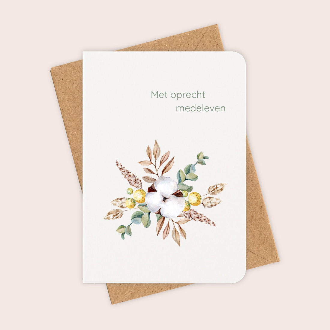Condoleancekaart ‘Met oprecht medeleven’ met bloemen en kraftenvelop