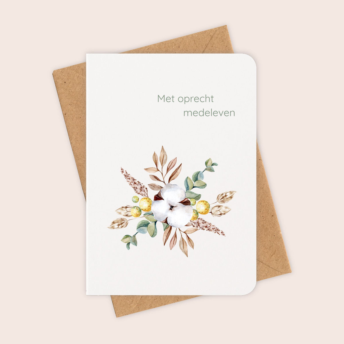 Condoleancekaart ‘Met oprecht medeleven’ met bloemen en kraftenvelop
