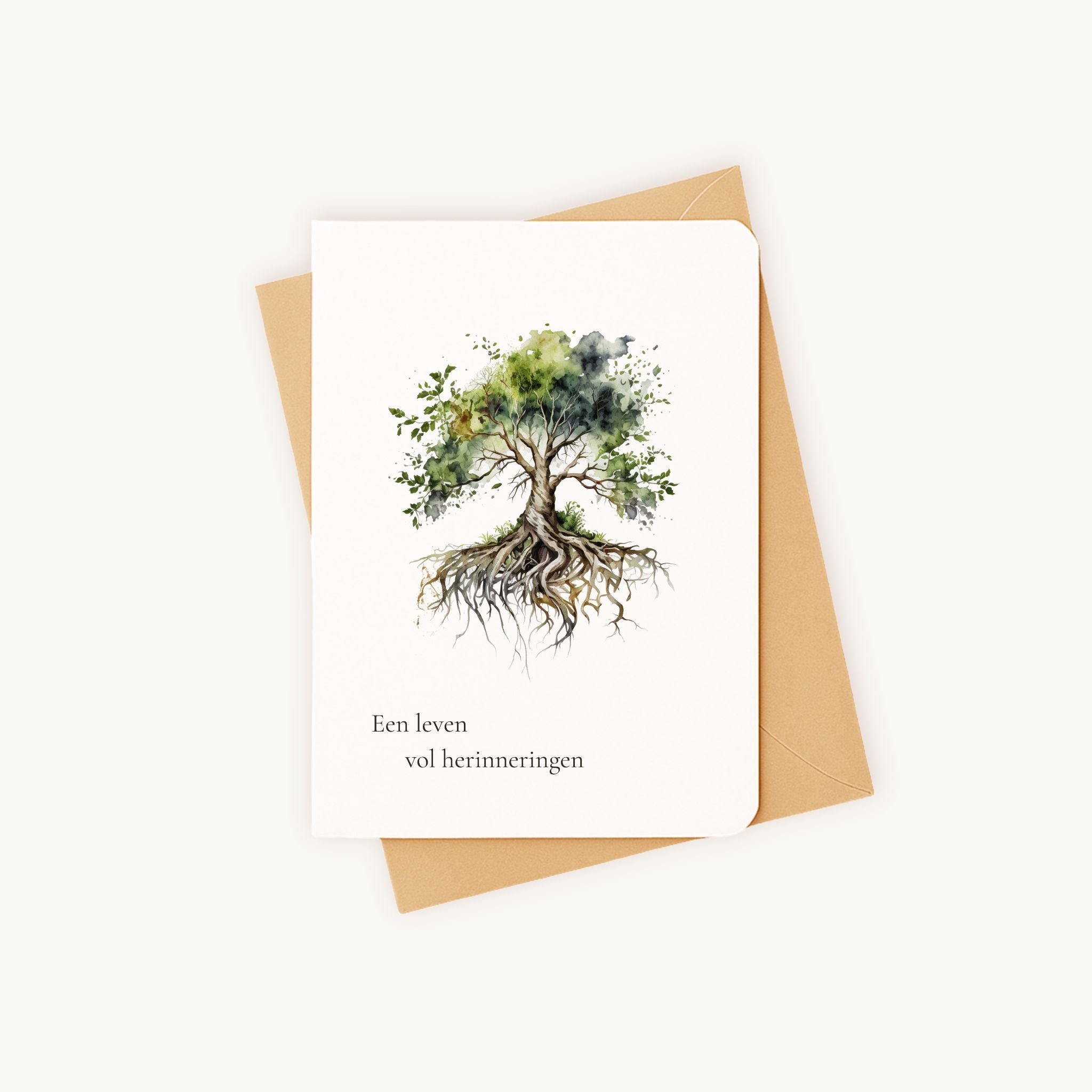 Condoleancekaart boom liggend met kraft envelop natuurlijke uitstraling
