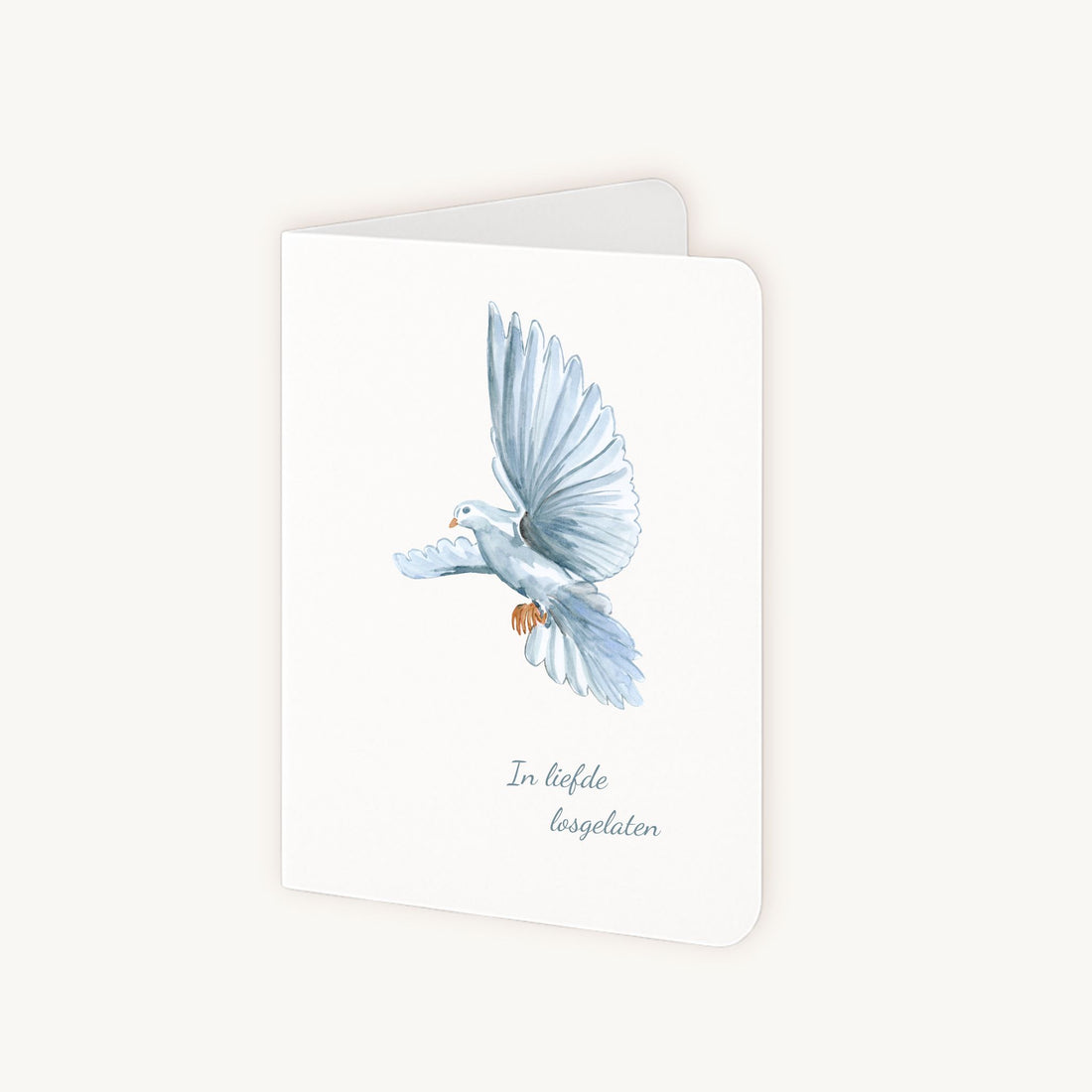 Condoleancekaart duif half geopend toont A6 formaat en binnenkant