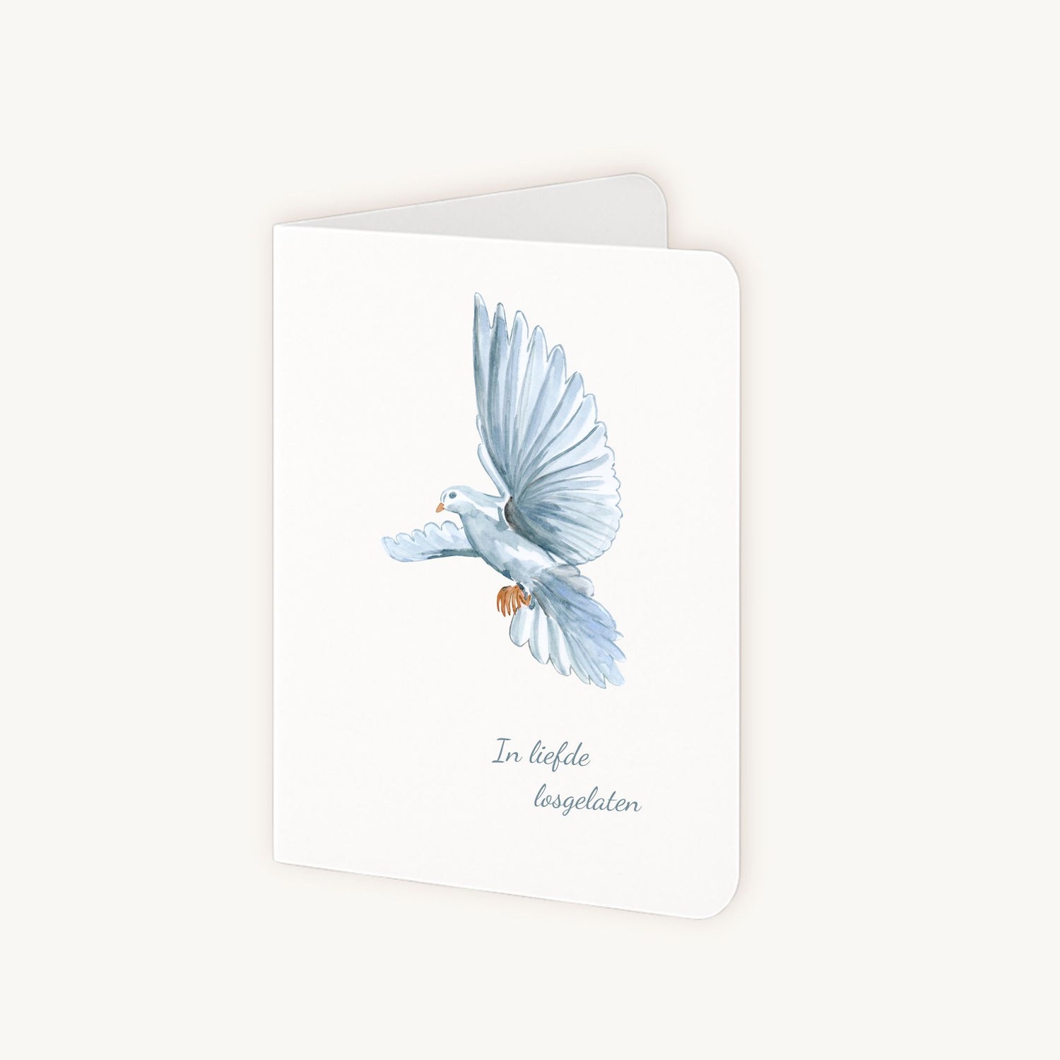 Condoleancekaart duif half geopend toont A6 formaat en binnenkant
