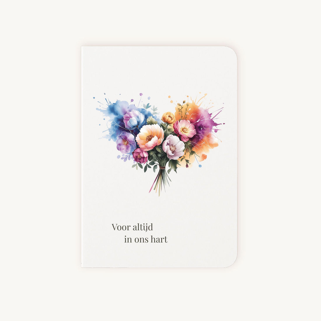 Condoleancekaart hart met aquarel bloemen voorkant Voor altijd in ons hart