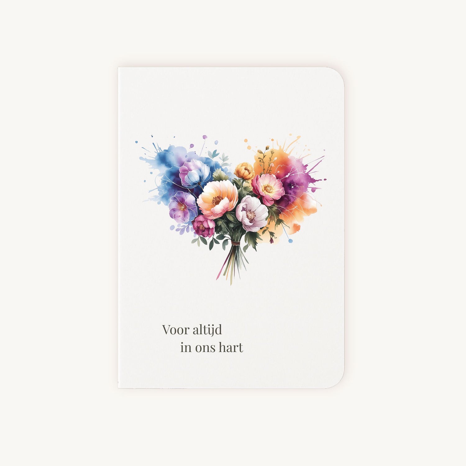 Condoleancekaart hart met aquarel bloemen voorkant Voor altijd in ons hart