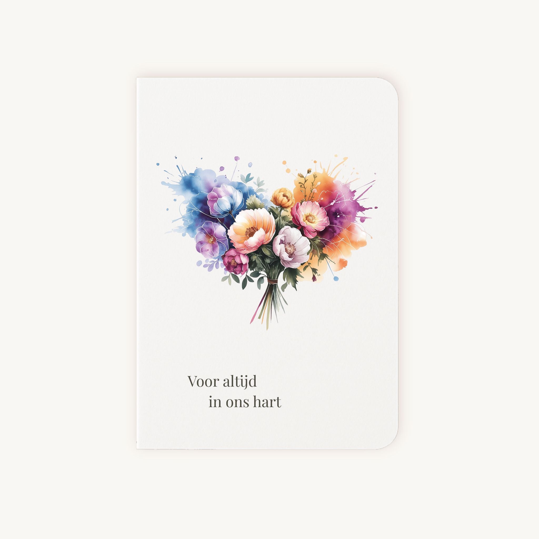 Condoleancekaart hart met aquarel bloemen voorkant Voor altijd in ons hart