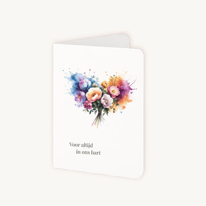 Condoleancekaart hart aquarel half geopend liggend A6 formaat
