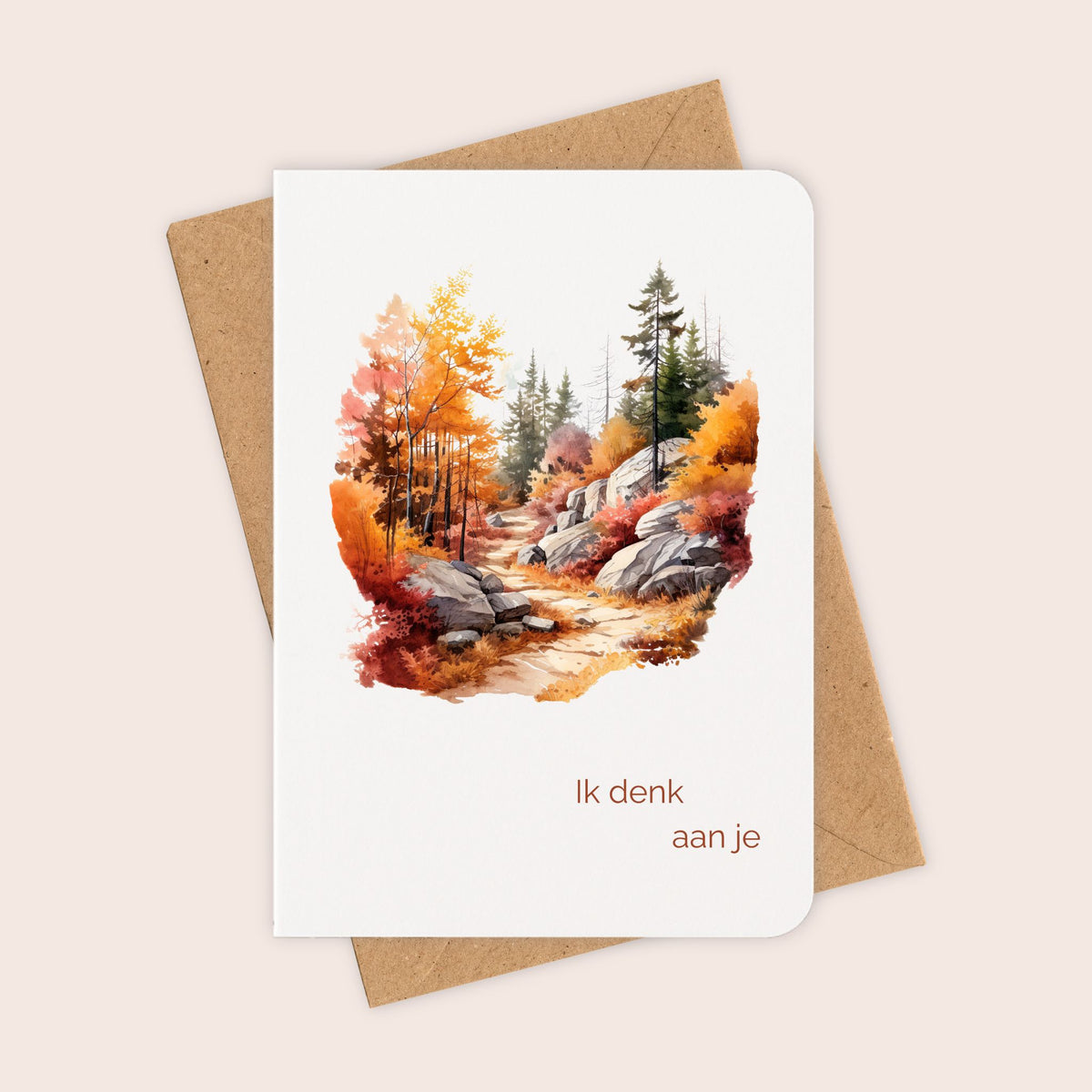 Condoleancekaart ‘Ik denk aan je’ met herfstlandschap en kraftenvelop