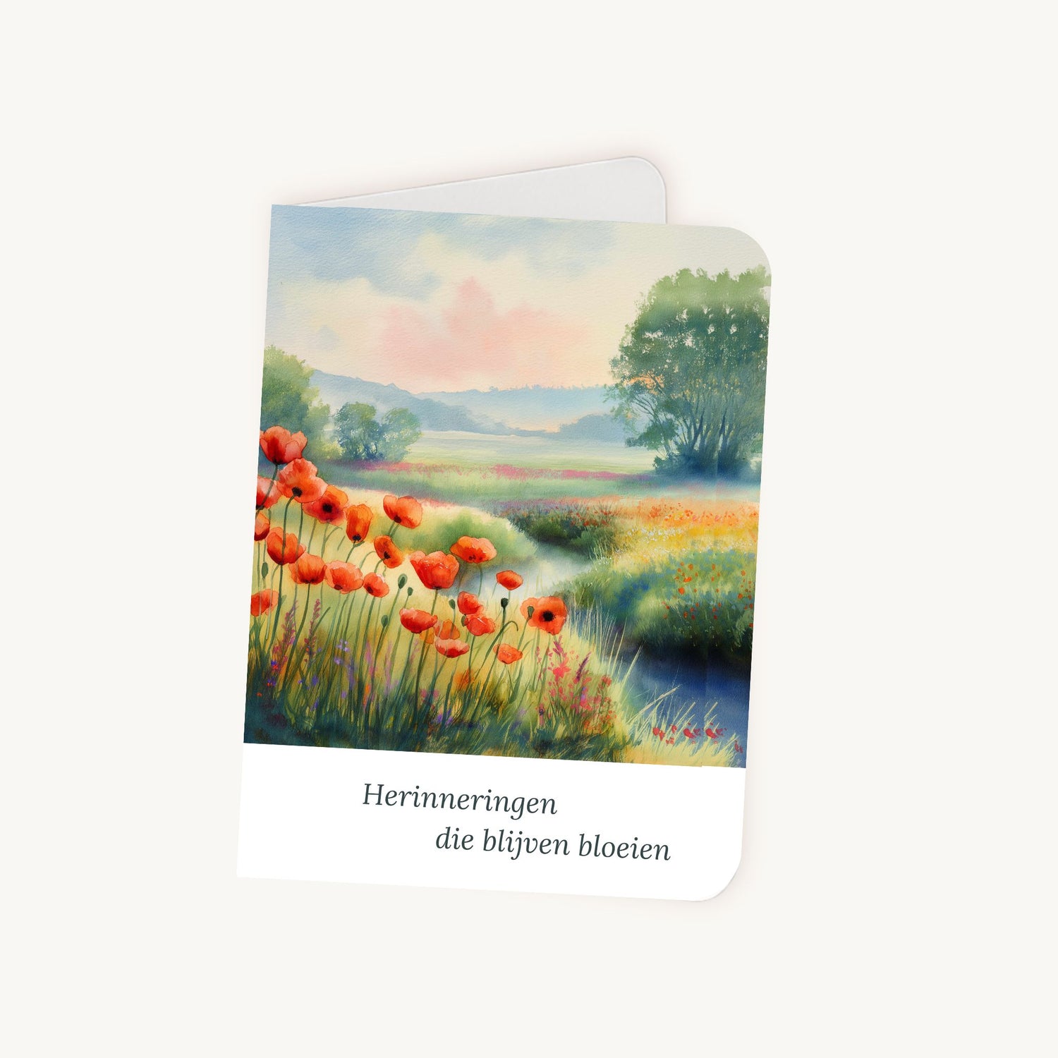 Condoleancekaart met klaprozen half opengeslagen, A6-formaat met afgeronde hoeken