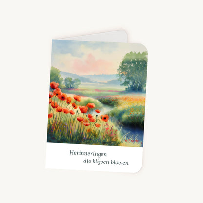 Condoleancekaart met klaprozen half opengeslagen, A6-formaat met afgeronde hoeken