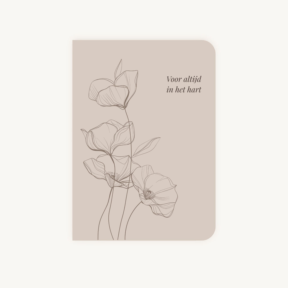 Condoleancekaart met line art klaprozen en tekst Voor altijd in het hart