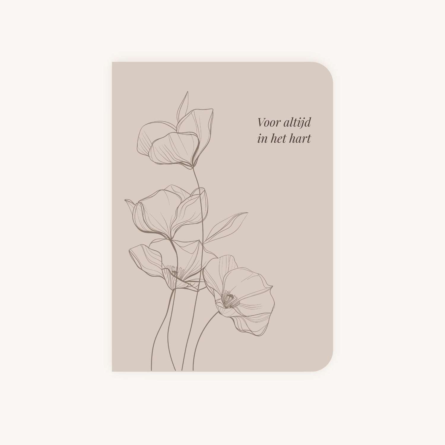 Condoleancekaart met line art klaprozen en tekst Voor altijd in het hart