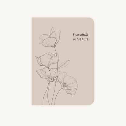 Condoleancekaart met line art klaprozen en tekst Voor altijd in het hart