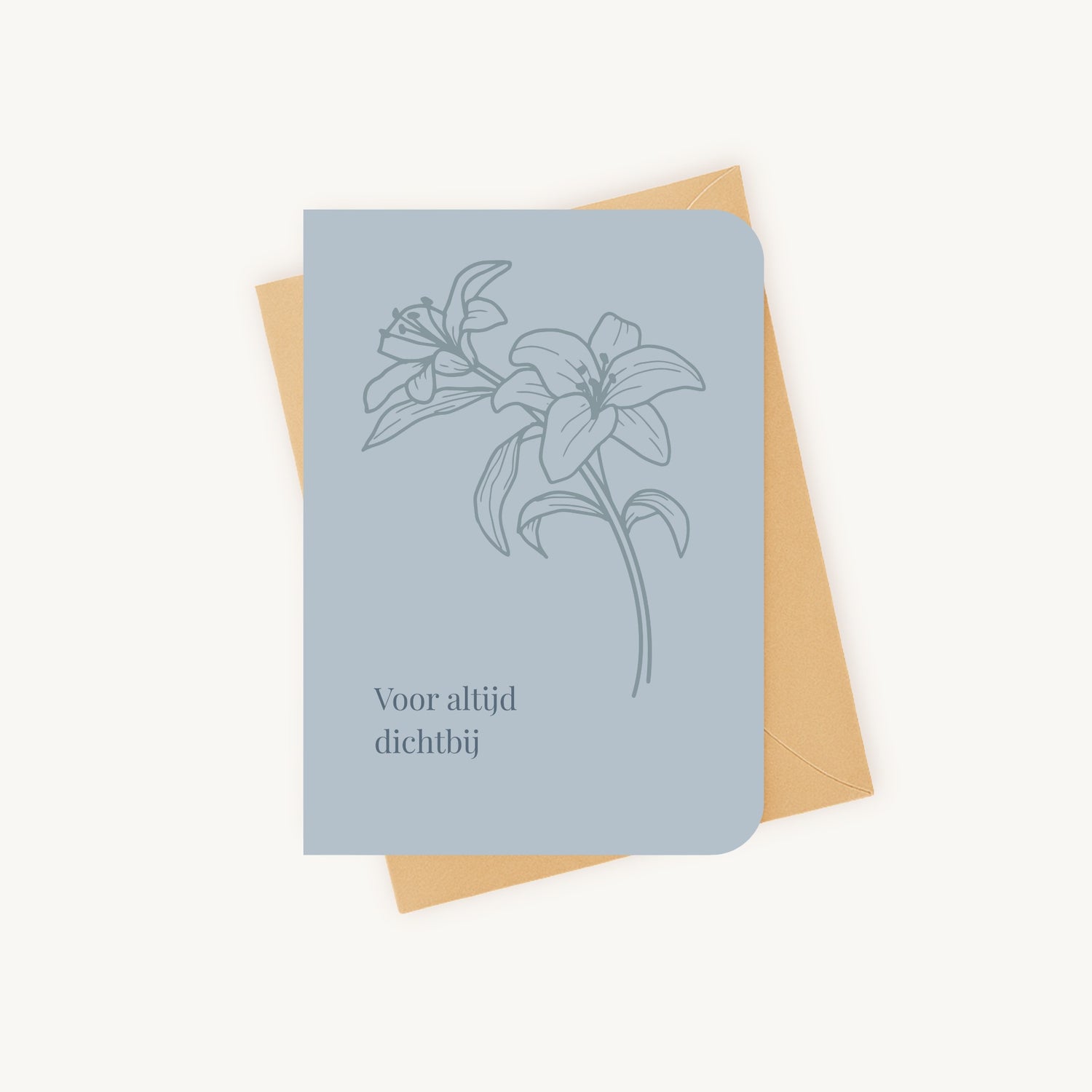 Condoleancekaart line art bloemen liggend met kraftenvelop