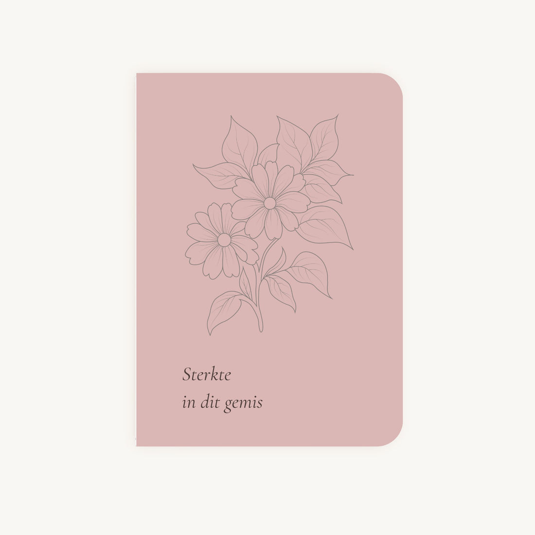 Condoleancekaart met line art bloemen en tekst Sterkte in dit gemis