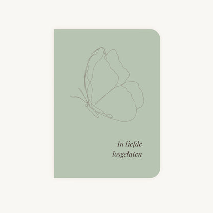 Condoleancekaart met line art vlinder en tekst In liefde losgelaten