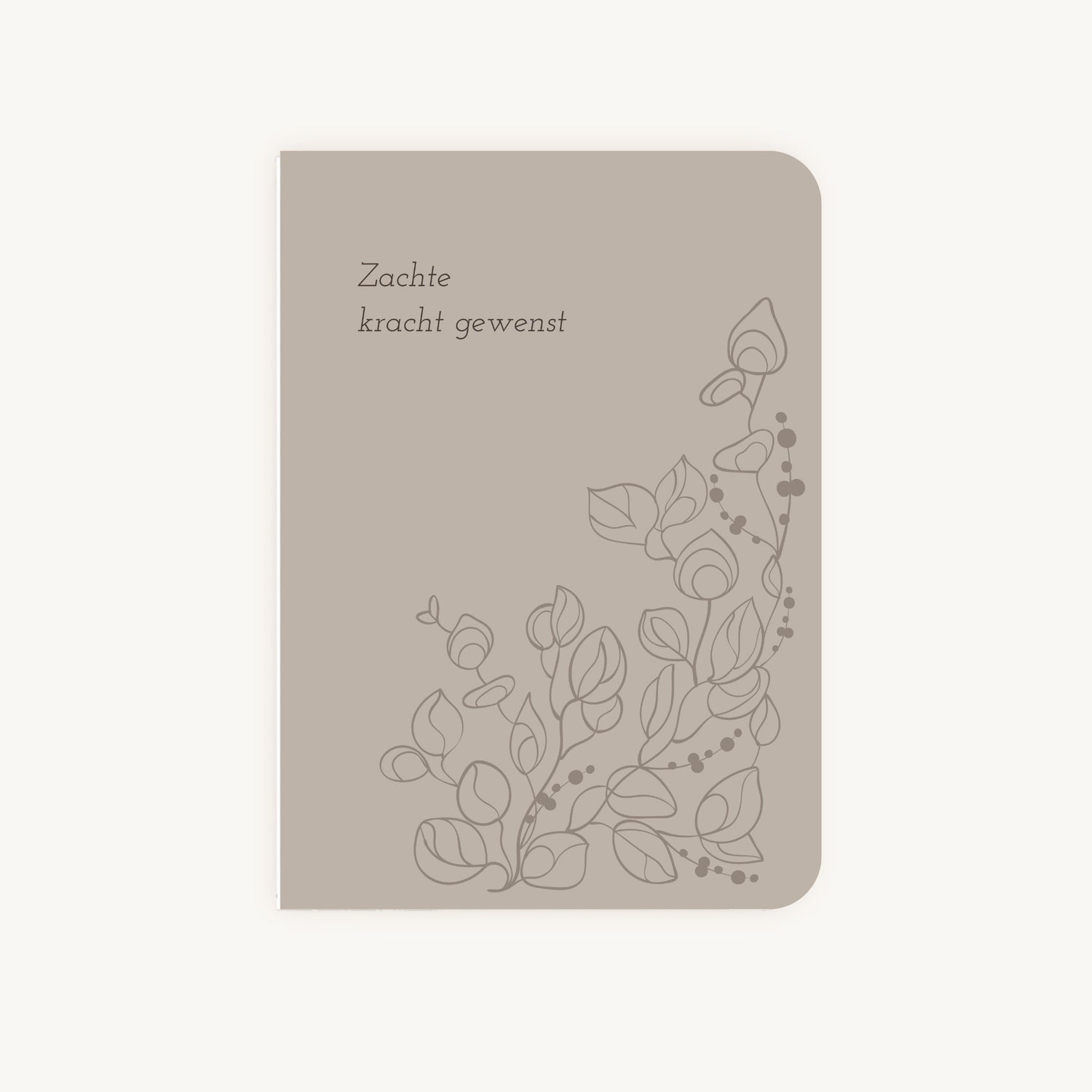 Condoleancekaart met line art bloemen en tekst zachte kracht gewenst