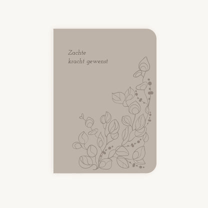 Condoleancekaart met line art bloemen en tekst zachte kracht gewenst