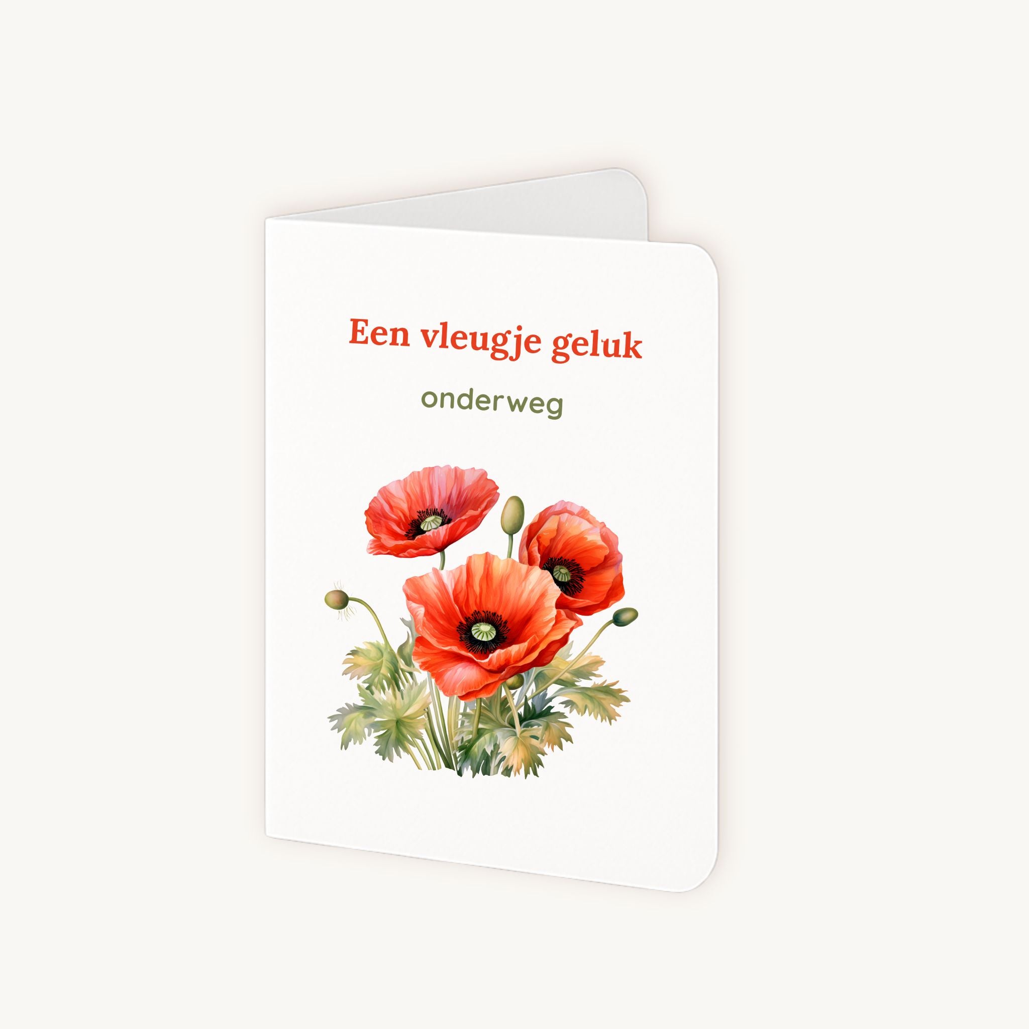 Gelukskaart klaprozen half geopend toont lege binnenkant voor persoonlijke boodschap