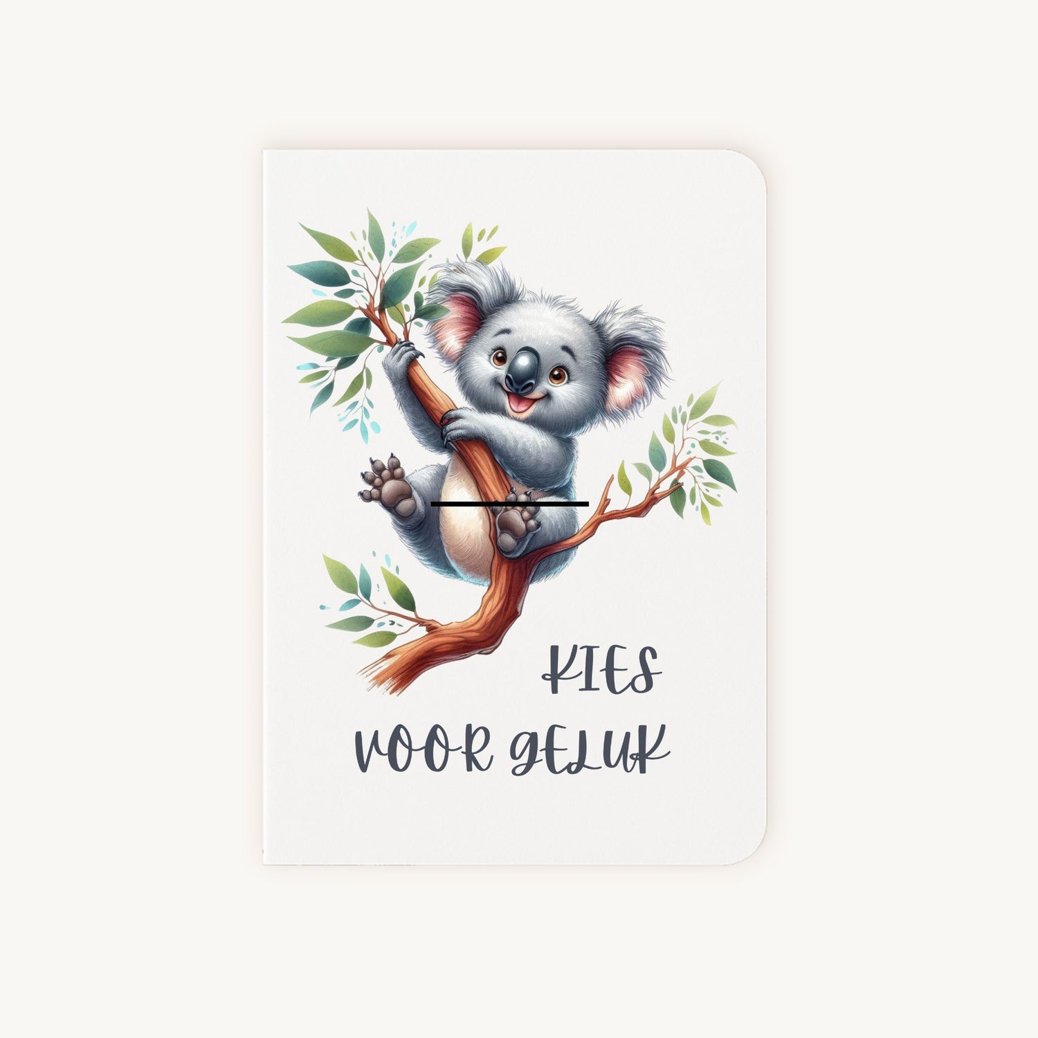 Gelukskaart met koala op tak en tekst Kies voor geluk