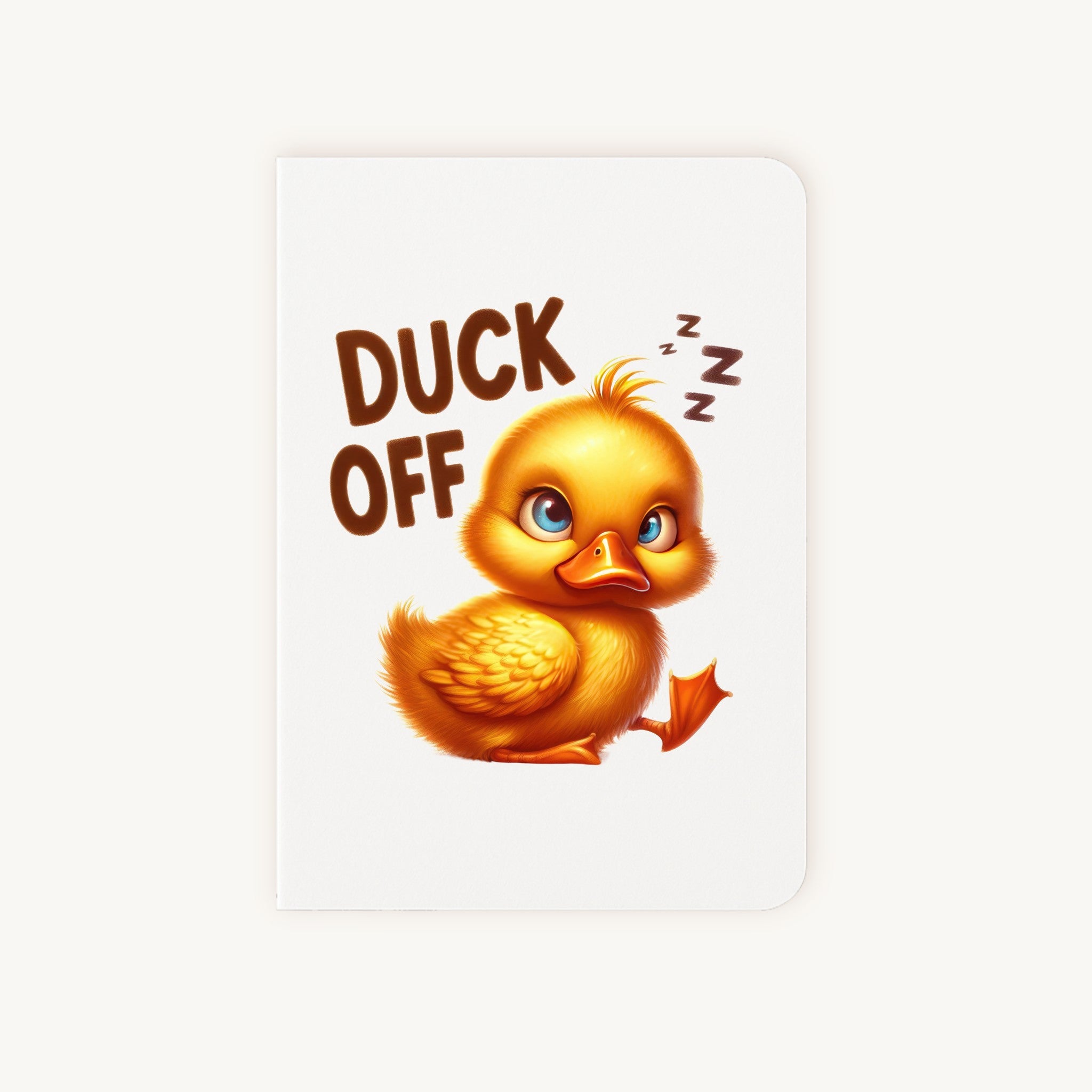 Grappige kaart met gele eend en Duck Off tekst voorkant