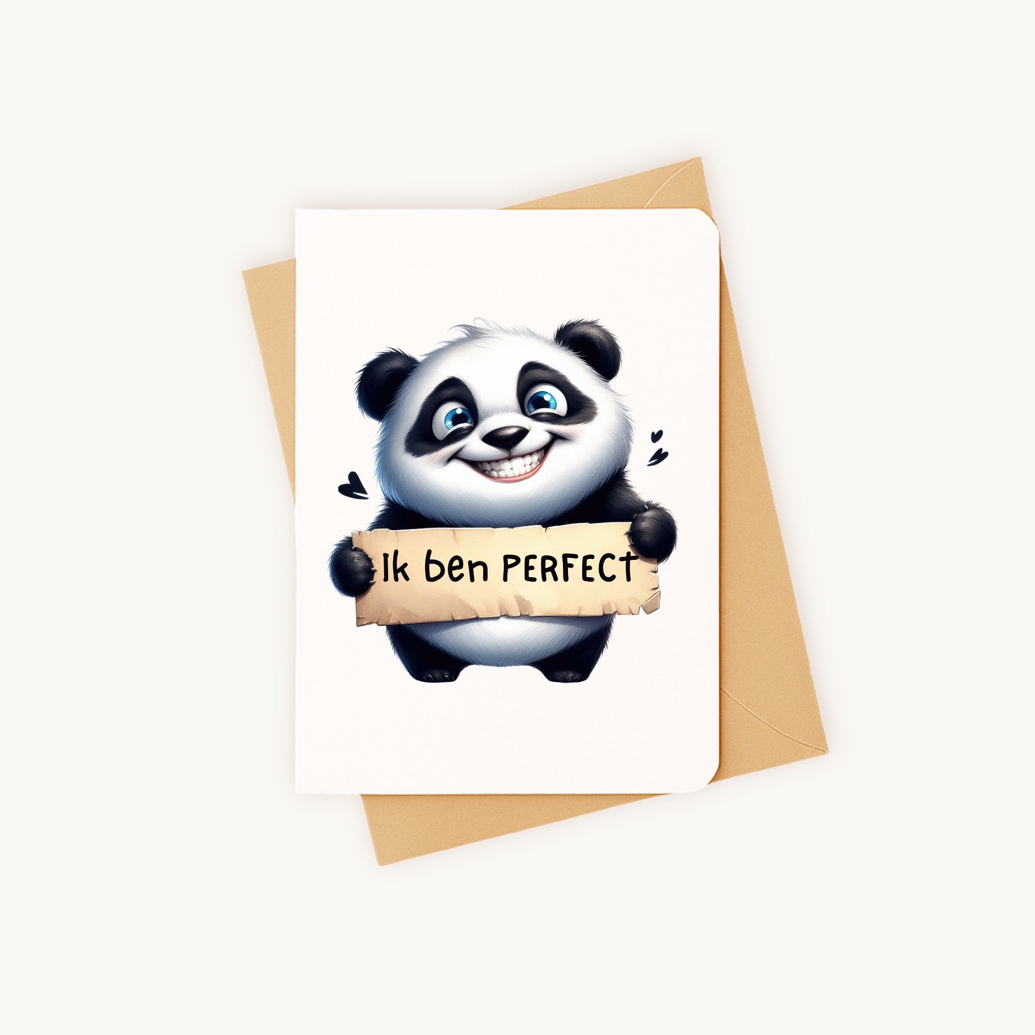 Grappige panda kaart liggend met kraftenvelop