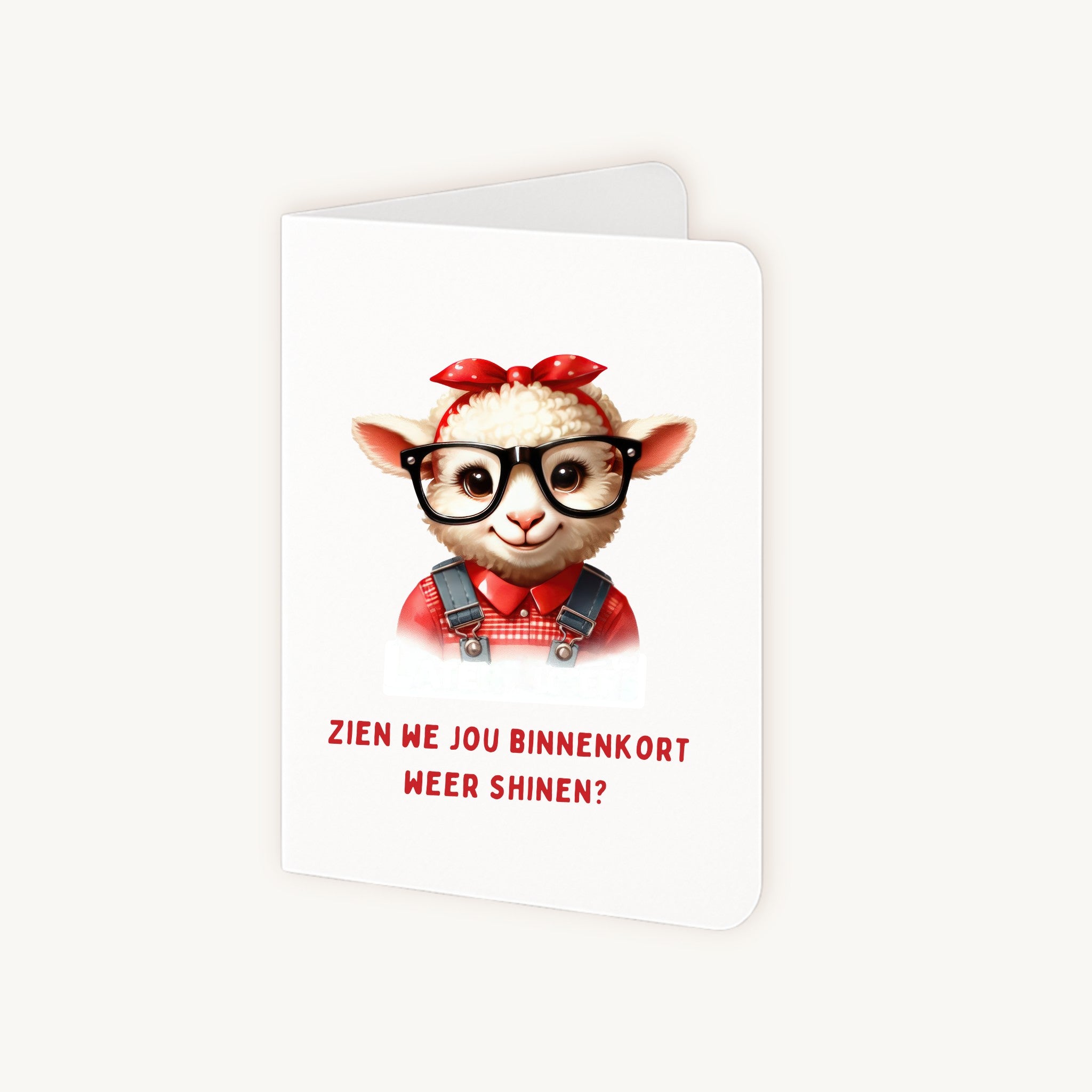 Dubbelgevouwen grappige kaart schaapje half geopend