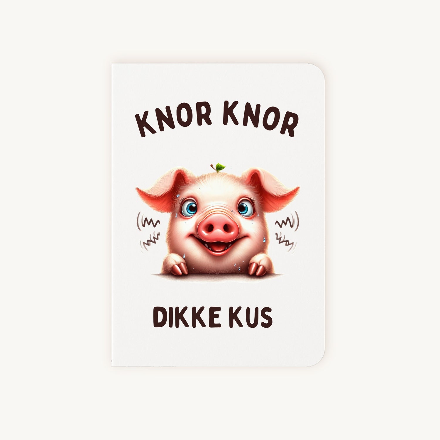 Grappige kaart met schattig varkentje en tekst knor knor dikke kus voorkant